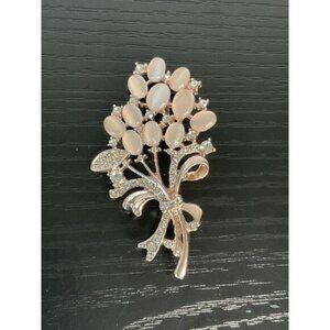 Elegant Rose Gold Floral Bouquet Brooch Rhinestones Pink Gem Accents